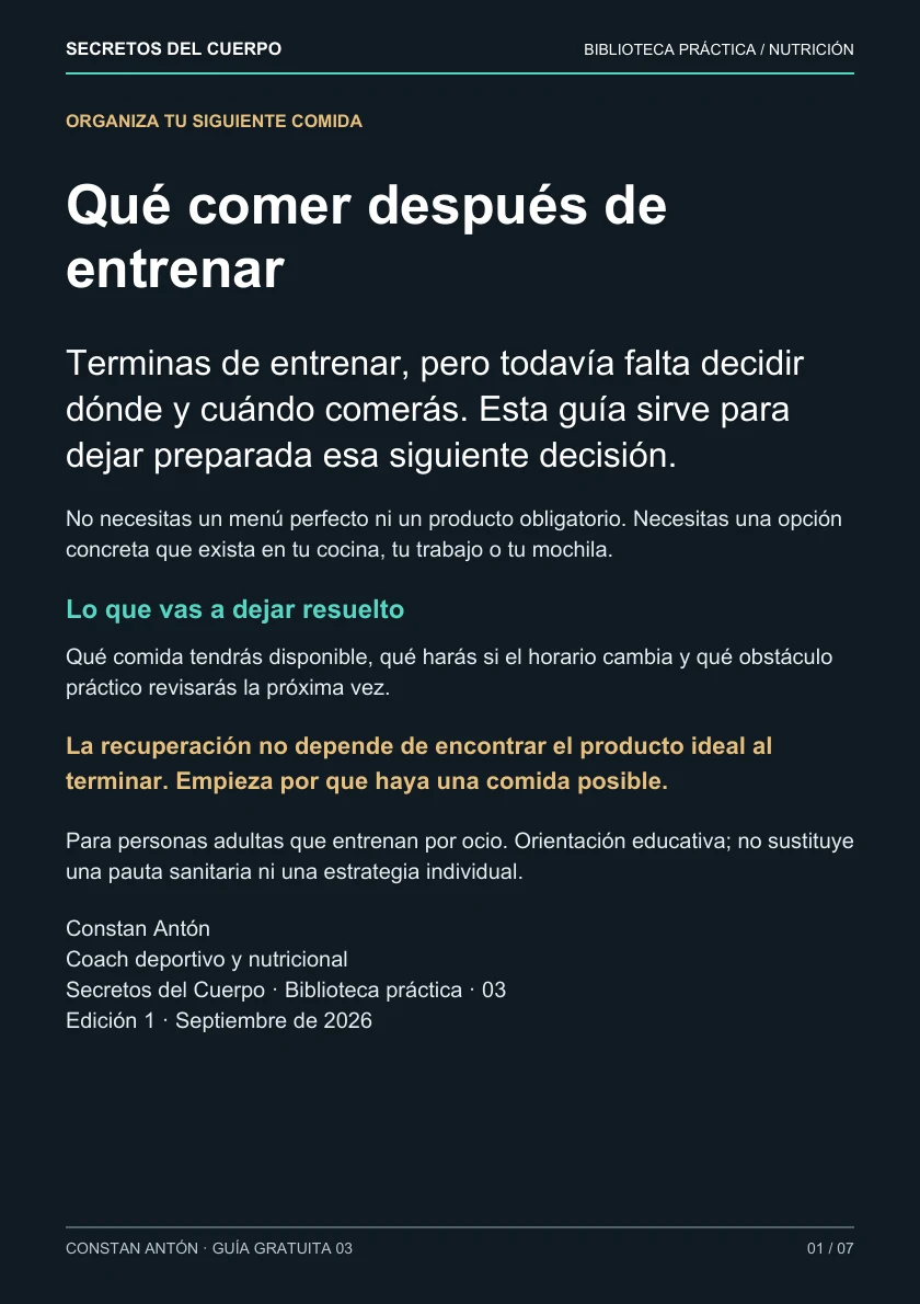 Portada del recurso gratuito «Qué comer después de entrenar: organiza tu siguiente comida»
